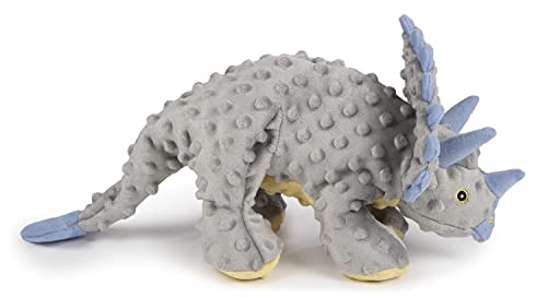 Dinos Triceratops With Chew Guard Technology Tough Plush Dog Toy, Grey, Large