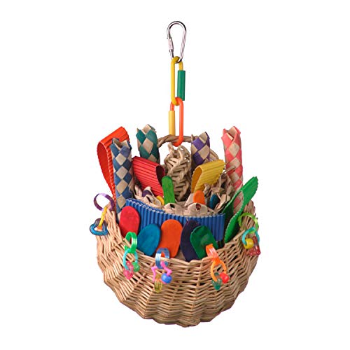 Super Bird SB669 Wicker Foraging Basket Bird Toy with Array of Chewable Toys for Parrots, Medium Size, 10” x 4” x 5”