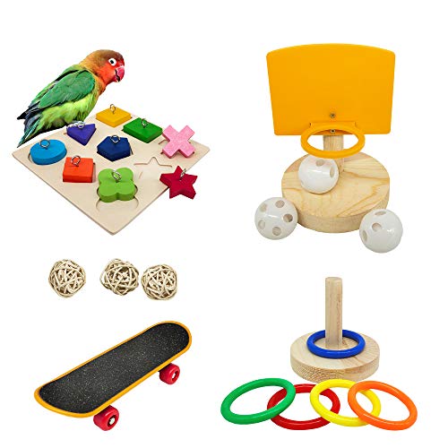Bird Toys For Parakeets,5pcs Parrot Toys Set （Include Bird Basketball Toy