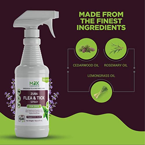 Organic Flea and Tick Control Spray for Dogs - Made in USA - Peppermint Oil