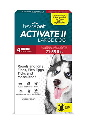 TevraPet Activate II Flea and Tick Prevention for Dogs | Large 21-55 lbs | 4 Months | Fast Acting, Repels Mosquitoes