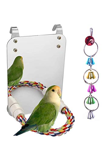 Brid Mirror with Rope Perch Bird Toys Swing, Comfy Perch for Greys