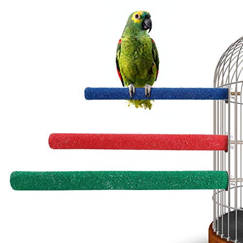Jusney Sand Bird Perch,Rough-surfaced Wooden Parrot Perch for Bird Toys (Straight-Green+Red)(2 Pack)