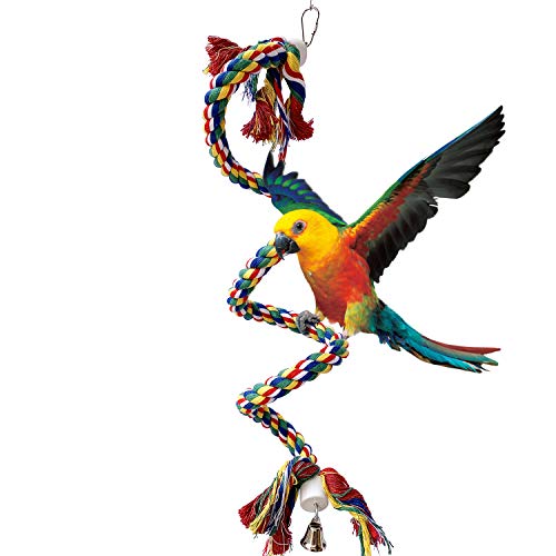 Bird Spiral Rope Perch Standing Toys with Bell Comfy Perch Parrot Toys for Rope