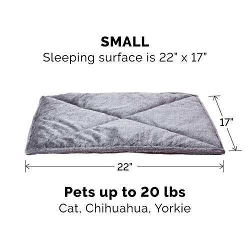 Furhaven Pet Bed for Dogs and Cats - ThermaNAP Quilted Faux Fur Self-Warming Thermal Cushion Bed Pad for Crates or Kennels, Washable, Gray, Small