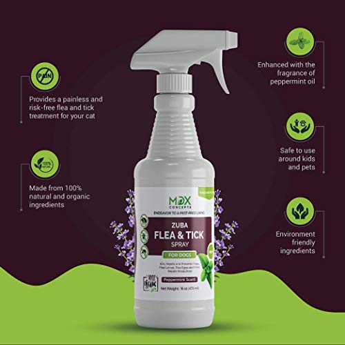 Organic Flea and Tick Control Spray for Dogs - Made in USA - Peppermint Oil