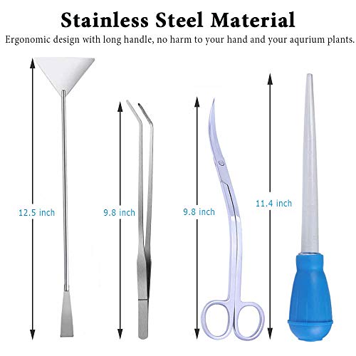 Stainless Steel Aquarium Tool Set with Wave Scissors, Tweezers, Spatula, Squirt Feeder, PH Tester for Fish Tank