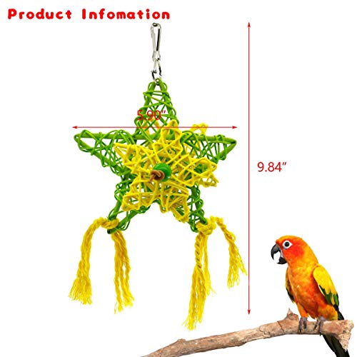 Bird Parrot Shredder Toys Handmade Bamboo Parrot Conures Chewing Toy with Rattan Five-Pointed Stars