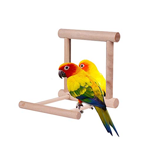 HAPPTYTOY Bird Toy for Parrot Parakeets Conures Cockatiels Cage Swing Wooden Fun Play Toy for Birds (Mirror)