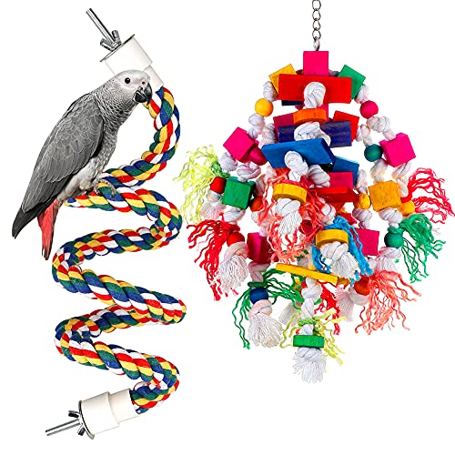 Bird Toys Parrot Toy Large Parrot Chewing Bite Toys Multicolored Wooden Blocks