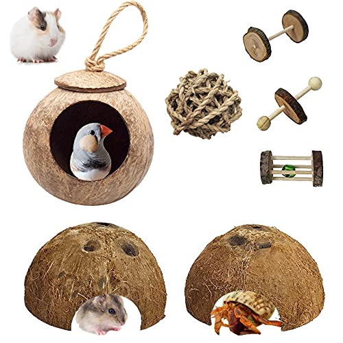 Natural Coconut Hut Hamster House,Hideout Hut for Pets,Small Animal Chew Toys Accessories