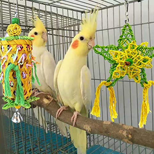 Bird Parrot Shredder Toys Handmade Bamboo Parrot Conures Chewing Toy with Rattan Five-Pointed Stars