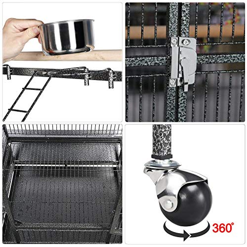 Wrought Iron Rolling Large Parrot Bird Cage for African Grey Small Quaker