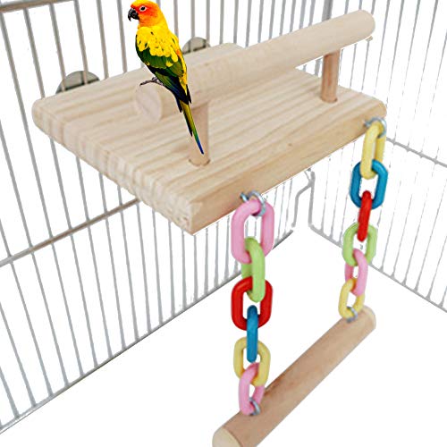 Bird Perches Cage Toys, Bird Wooden Play Gyms Stands with Acrylic Wood Swing