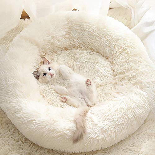 Washable Donut Cat and Dog Bed,Soft Plush Pet Cushion,Waterproof Bottom