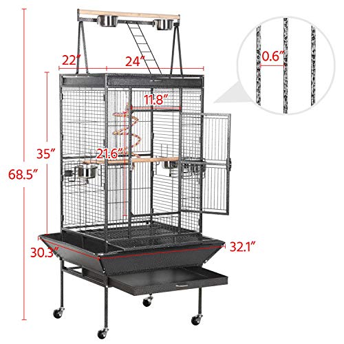 Wrought Iron Rolling Large Parrot Bird Cage for African Grey Small Quaker