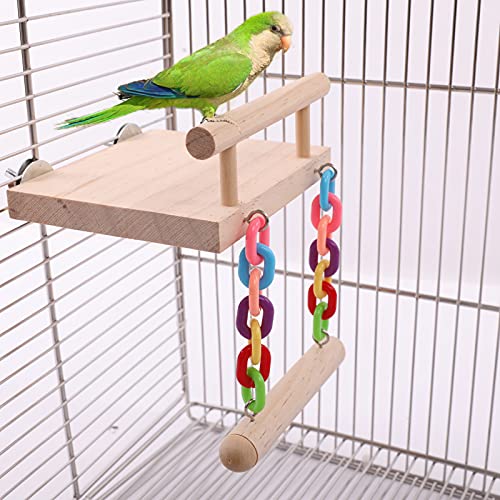 Bird Perches Cage Toys, Bird Wooden Play Gyms Stands with Acrylic Wood Swing