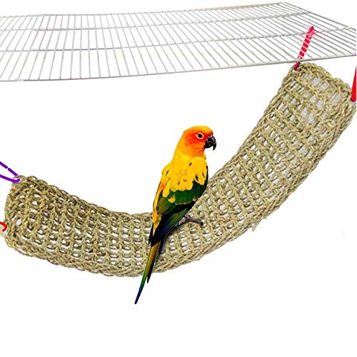 Bird Seagrass Mat,Natural Grass Woven Net Hammock Hanging on Parrot Cage