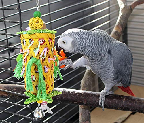 Bird Parrot Shredder Toys Handmade Bamboo Parrot Conures Chewing Toy with Rattan Five-Pointed Stars