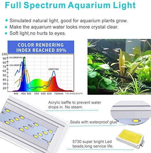 Bright Classic LED Aquarium Light, Reef Plant Fish Tank Light with Extendable Brackets