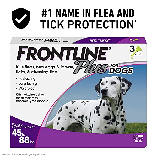 Frontline Plus Flea and Tick Treatment for Dogs (Large Dog, 45-88 Pounds, 3 Doses)