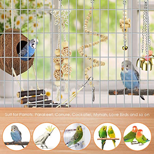 Natural Wood Coconut Bird House with Ladder Hanging Swing Pet Climbing Rotated Ladder Chewing Bells Bird Toys
