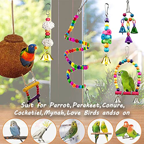 Natural Coconut Hideaway with Ladder Small Bird Parrot Swing Chewing Toys Bird Toys for Parakeets