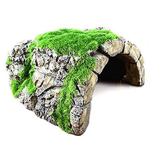 Natural-Looking Cave with Artificial Moss, Suitable for Crayfish, Shrimps, Aquatic Frogs, Pet-Safe & Durable