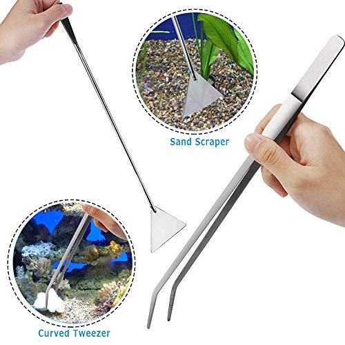 Stainless Steel Aquarium Tool Set with Wave Scissors, Tweezers, Spatula, Squirt Feeder, PH Tester for Fish Tank