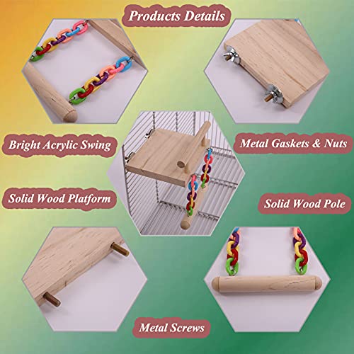 Bird Perches Cage Toys, Bird Wooden Play Gyms Stands with Acrylic Wood Swing