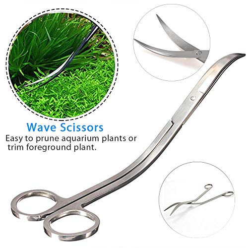 Stainless Steel Aquarium Tool Set with Wave Scissors, Tweezers, Spatula, Squirt Feeder, PH Tester for Fish Tank