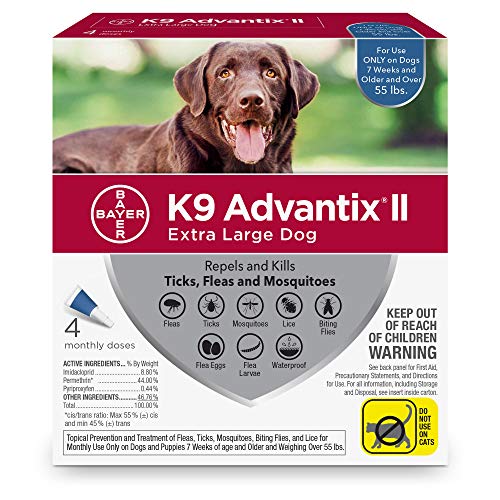 K9 Advantix II Flea and Tick Prevention for Extra-Large Dogs 1-Pack 4 Monthly Doses, Over 55 Pounds