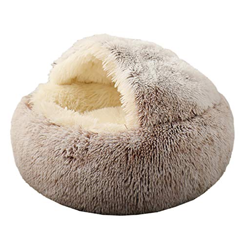 Cat Bed Round Soft Plush Burrowing Cave Hooded Cat Bed Donut for Cats