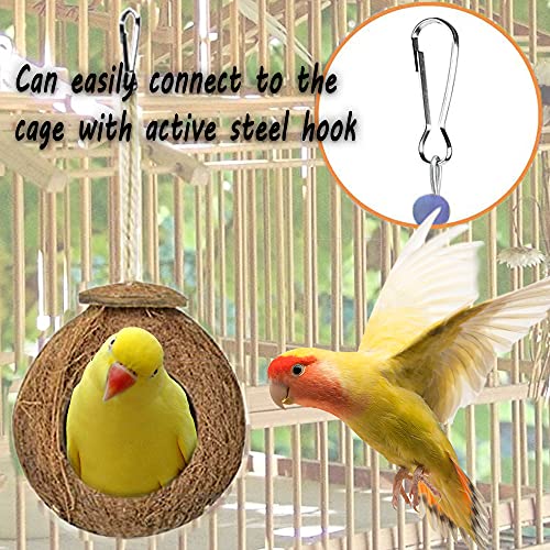 Natural Coconut Hideaway with Ladder Small Bird Parrot Swing Chewing Toys Bird Toys for Parakeets