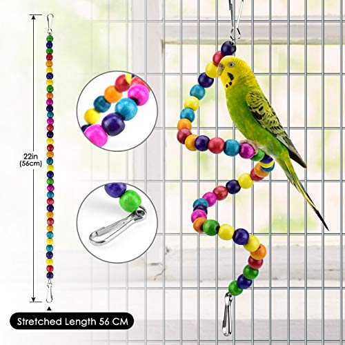 Bird Parrot Toys, Bird Nest Hut Hanging Habitat Tent Colorful Wood Beads Hanging Mirror