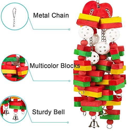 Bird Chewing Toy Parrot Toys Wood Block Knots with Bells Multicolored for African Grey