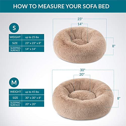 Bedsure Calming Dog Bed for Small Dogs - Donut Washable Small Pet Bed, 23 inches Anti Anxiety Round Fluffy Plush Faux Fur Cat Bed, Fits up to 25 lbs Pets, Camel