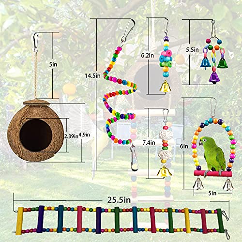 Natural Coconut Hideaway with Ladder Small Bird Parrot Swing Chewing Toys Bird Toys for Parakeets