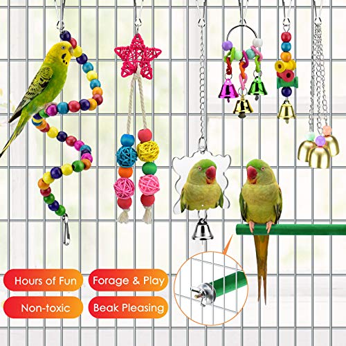 Bird Parrot Toys, Bird Nest Hut Hanging Habitat Tent Colorful Wood Beads Hanging Mirror