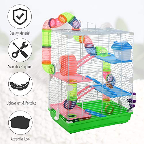 Hamster Cage Gerbil Habitat Home Small Pet Animals House with Water Bottle, Food Dishes & Interior Ladder