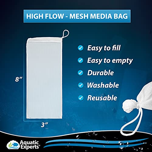 Aquarium Mesh Media Filter Bags - High Flow 500 Micron - 4 Pack - 3" by 8" with Drawstrings for Activated Carbon