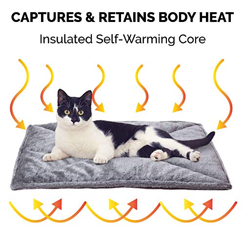 Furhaven Pet Bed for Dogs and Cats - ThermaNAP Quilted Faux Fur Self-Warming Thermal Cushion Bed Pad for Crates or Kennels, Washable, Gray, Small