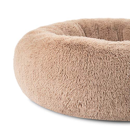 Bedsure Calming Dog Bed for Small Dogs - Donut Washable Small Pet Bed, 23 inches Anti Anxiety Round Fluffy Plush Faux Fur Cat Bed, Fits up to 25 lbs Pets, Camel