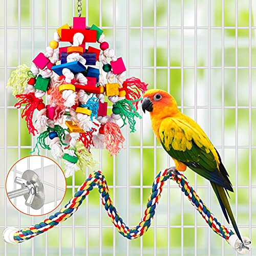 Bird Toys Parrot Toy Large Parrot Chewing Bite Toys Multicolored Wooden Blocks