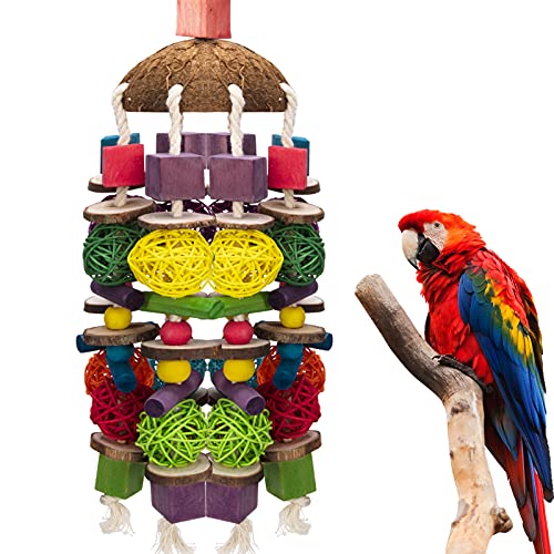 Bird Parrot Toys, Multicolored Wooden Blocks Bird Chewing Toy Parrot Cage Bite Toy