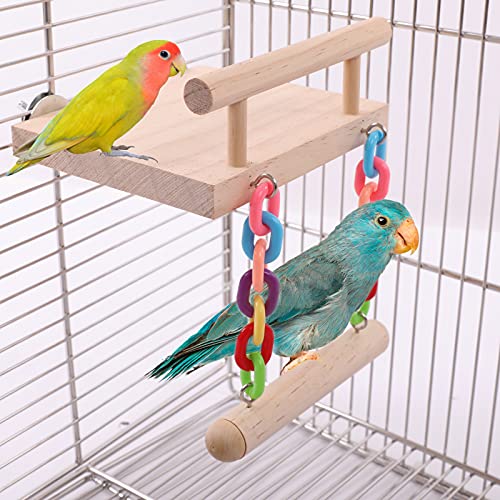 Bird Perches Cage Toys, Bird Wooden Play Gyms Stands with Acrylic Wood Swing