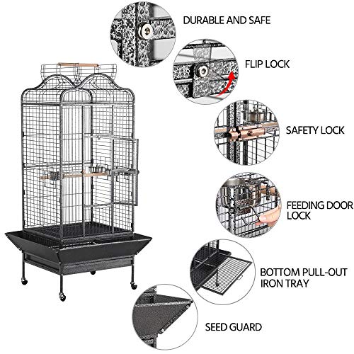 Topeakmart Extra Large Parrot Bird Cage Mini Macaw Cockatoo Cockatiels African Grey Bird Cage with Open Play Top