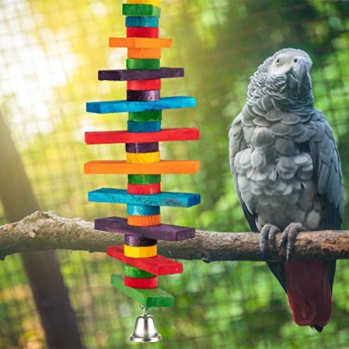 MEWTOGO 2Pcs Bird Parrot Chewing Sticks Toys- Multicolored Natural Wooden Blocks Suggested for Conures, Parakeets, Cockatiels, Lovebirds, African Grey and a Variety of Amazon Parrots