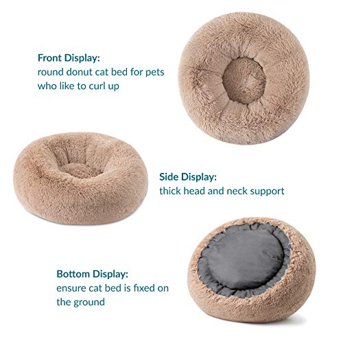 Bedsure Calming Dog Bed for Small Dogs - Donut Washable Small Pet Bed, 23 inches Anti Anxiety Round Fluffy Plush Faux Fur Cat Bed, Fits up to 25 lbs Pets, Camel