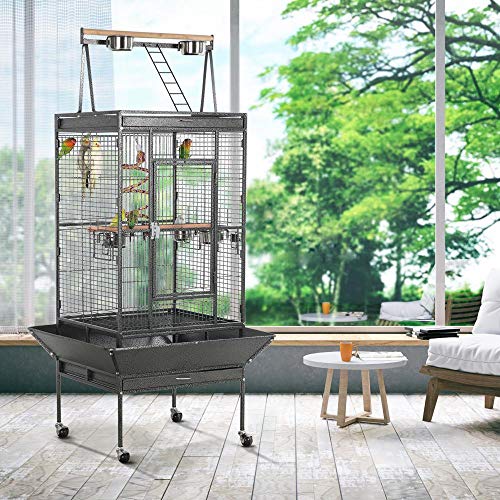 Wrought Iron Rolling Large Parrot Bird Cage for African Grey Small Quaker